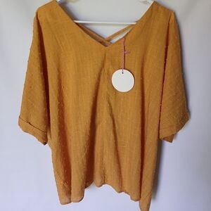 Umgee USA Womens Swiss Dot Size M Color Mustard Yellow Blouse